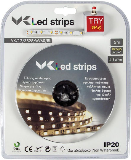 VK Lighting Ταινία LED 12V Ψυχρό Λευκό Φως 5m Τύπου SMD3528