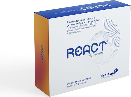 Evercare React HyPerVital Πολυβιταμίνη για Ενέργεια, Ενίσχυση του Ανοσοποιητικού & το Νευρικό Σύστημα 30 φακελίσκοι