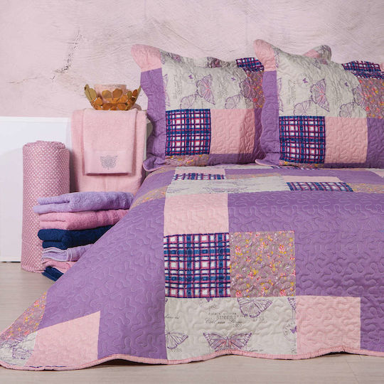 Borea Γ15 Σετ Κουβερλί Υπέρδιπλο Microfiber Λιλά 220x240cm 3τμχ