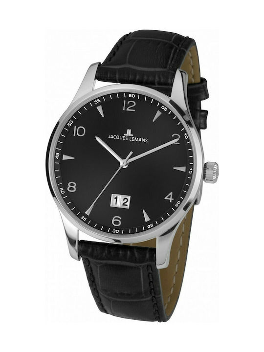 Jacques Lemans London Watch Battery with Black Leather Strap