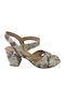 Paola Ferri Leather Women's Sandals Beige with Chunky Medium Heel