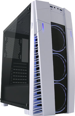 LC-Power 992W Solar Flare Gaming Midi Tower Computer Case with Window Panel and RGB Lighting White