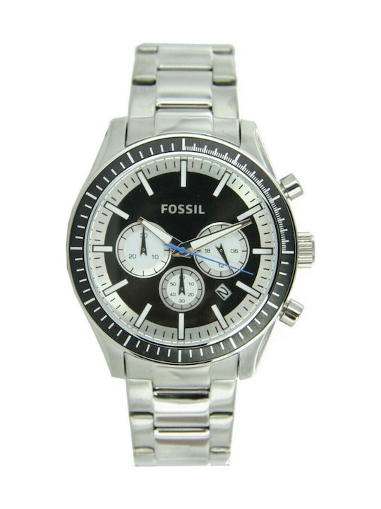 Fossil Ανδρικό Ρολόι 46mm Χρονογράφος Μπαταρίας με Ασημί Μεταλλικό Μπρασελέ