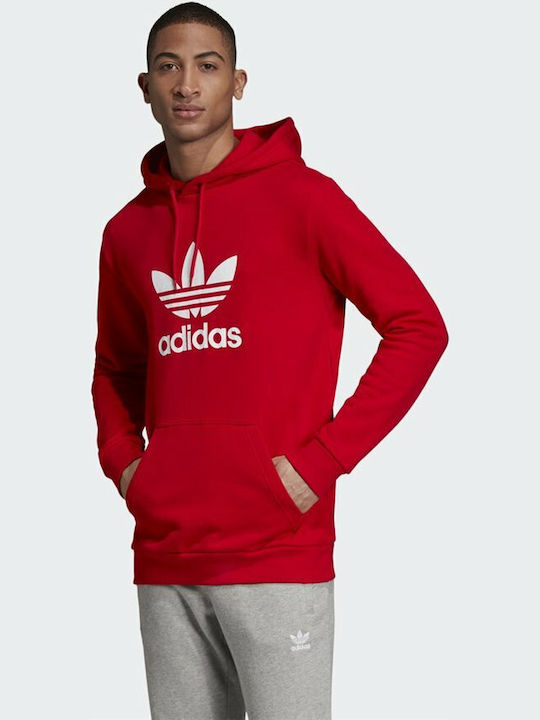 adidas Trefoil Men's Sweatshirt with Hood & Pockets Scarlet Red