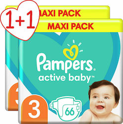 Pampers Active Baby 1+1 Πάνες με Αυτοκόλλητο No. 3 για 6-10kg 132τμχ