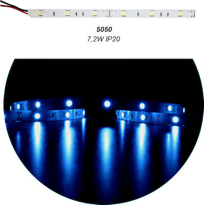 Adeleq Bandă LED Alimentare 12V cu Lumină Albastru Lungime 5m și 30 LED-uri pe Metru SMD5050