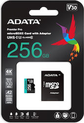 Adata Premier Pro microSDXC 256GB Class 10 U3 V30 A2 UHS-I με αντάπτορα