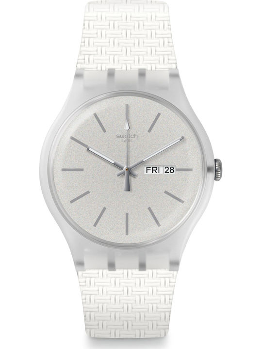 Swatch Bricablanc Damen Uhr mit Weiß Kautschukarmband