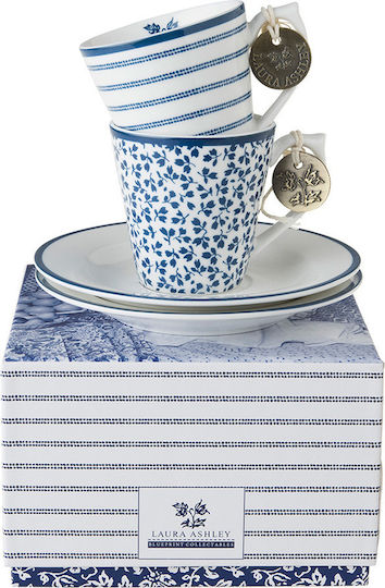 Laura Ashley Blueprint Set of Cups Espresso Porcelain Floris & Candy Stripe 100ml 2pcs