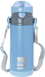 Ecolife Неръждаема стоманена бутилка за вода за деца Термос с камшик Син Светлосин 400мл