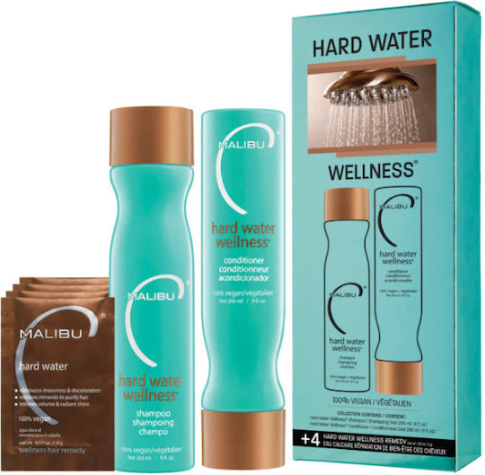 Malibu C Hard Water Wellness Set Hair Treatment Set for All Hair Types with Shampoo & Conditioner 4 Pieces