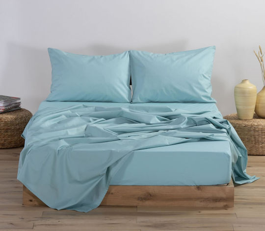 Nef-Nef Homeware Sheet for Single Bed with Elastic 100x200+30cm. Basic Aqua