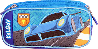 KalGav Racing Car Pencil Case with 3 Compartments Blue