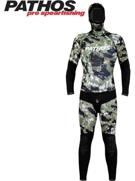 Pathos Medi Divisible Wetsuit Shaved with Chest Pad for Speargun Green Camouflage 7mm