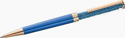 Swarovski Crystalline Pen Ballpoint with Black Ink Blue Rose- Gold Tone Plated