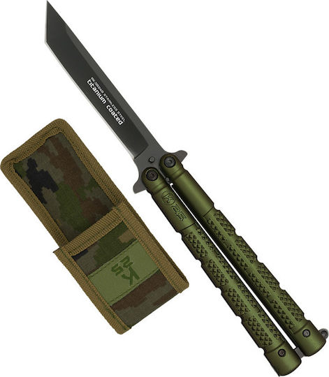 K25 Bt Butterfly Knife Green with Blade made of Stainless Steel in Sheath