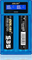 Golisi i2 USB Ladegerät 2 Batterien Li-Ion/Ni-Cd/Ni-MH Größe AA/AAA/18650/26650 in Blau Farbe