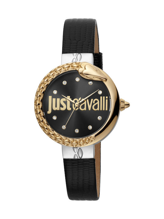 Just Cavalli JC Moment Watch with Black Leather Strap