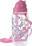 Puckator Kids Plastic Water Bottle with Straw Pink 450ml