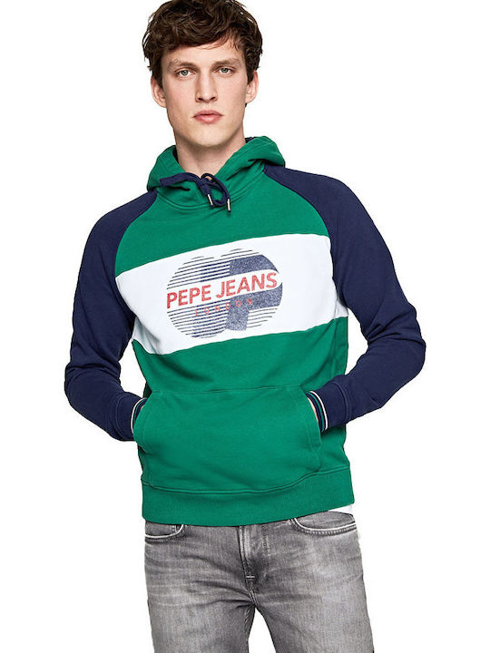 Pepe Jeans Combined Men's Sweatshirt with Hood and Pockets Green