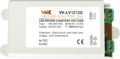 Τροφοδοτικό LED IP20 Ισχύος 120W με Τάση Εξόδου 12V VK Lighting