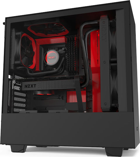 NZXT H510i Gaming Midi Tower Computer Case with Window Panel and RGB Lighting Red