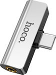 Hoco Convertor USB-C masculin în 3.5mm / USB-C feminin Argint (LS26)