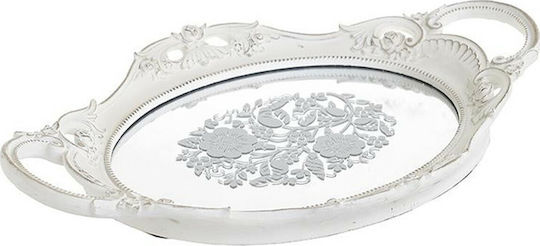 Inart Διακοσμητικός Δίσκος Polyresin Serviertablett/Spiegel polyresin weiß 39x25x5cm Rechteckig mit Spiegel 39x25x5cm 1Stück