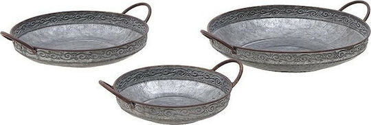 Inart Metallic Round Decorative Tray S/3 Tray Metal Grey D40x7cm 40x40x7cm 3pcs