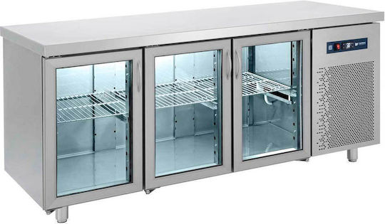 Bambas Frost Edelstahl Kühltisch 510Es mit 3 Glas Türen und Kühlaggregat 0/+10°C L185xB70xH85cm PGG 185