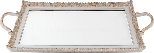Zen Collection Tavă Decorativă Polirosină Tavă Polyrezin Antic Alb Auriu 52x27 Dreptunghiulară cu oglindă 52x27cm 1buc