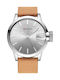 Curren Watch Battery with Leather Strap Silver Tabac