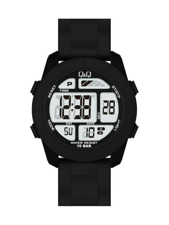 Q&Q Digital Uhr Chronograph Batterie mit Schwarz Kautschukarmband M123J011Y