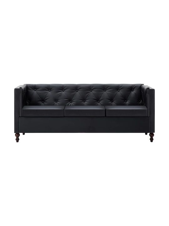 Canapea Chesterfield Cu Trei Locuri Din Piele Ecologică Neagră 176x68x70cm