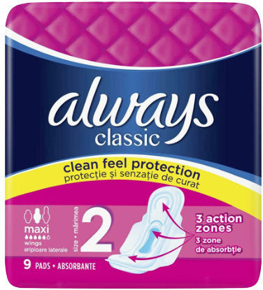 Always Classic Maxi Сервиетки с крилца за Αυξημένη Ροή 5 Капки 9бр