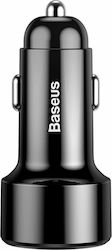 Baseus Car Charger Black Total Intensity 6A Fast Charging with Ports: 1xUSB 1xType-C and Battery Voltmeter