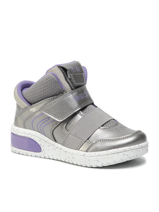 J Xled G A Παιδικά Sneakers High Ανατομικά με Σκρατς & Φωτάκια Ασημί
