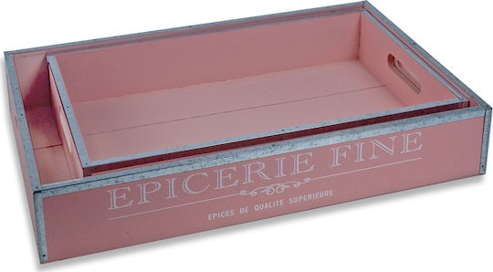 Zaros Shabby Chic Metal Dreptunghiular Tavă de Servire cu Mânere în Culoare Roz 48x30cm PK138 2buc
