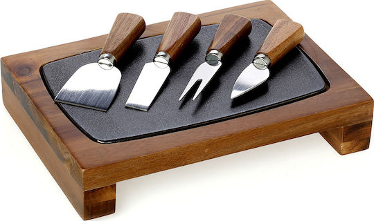 Cryspo Trio Плато Тирийон Порцелан-Дървено със Сет Ножове 27,5x19,5cm Сервираща платка за сирена от порцелан 27.5x19.5x5бр 1бр