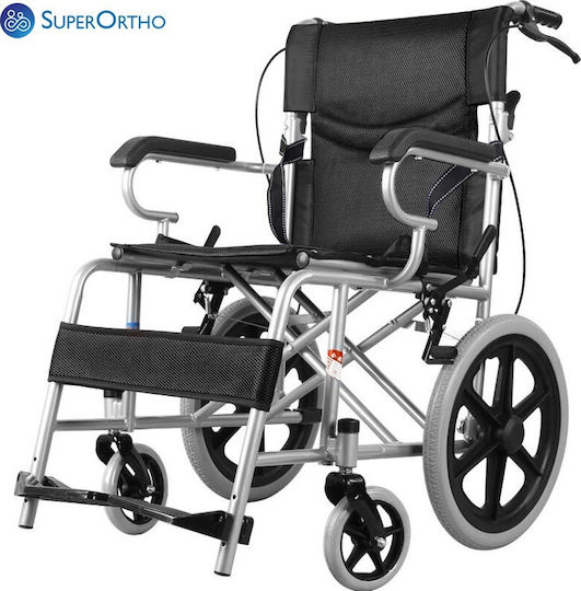 SuperOrtho Transporter Αναπηρικό Αμαξίδιο Πτυσσόμενο Ελαφρού Τύπου με Αναδιπλούμενη Πλάτη 45cm SUPER_BL722 Μαύρο