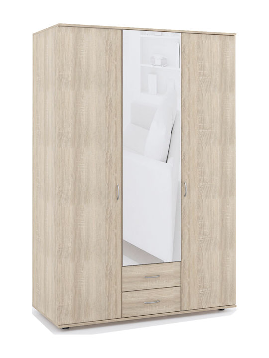 Apeth Triple-Leaf Door Wardrobe with Mirror Sonoma 121x54x200cm