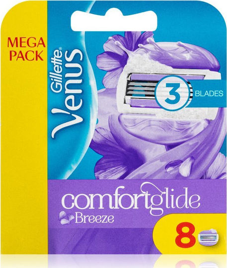 Venus ComfortGlide Capete de Înlocuire cu 3 Lame și Bandă Lubrifiantă pentru Piele Sensibilă Breeze 8 Bucăți