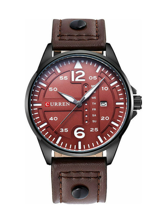 Curren Watch Battery with Brown Leather Strap
