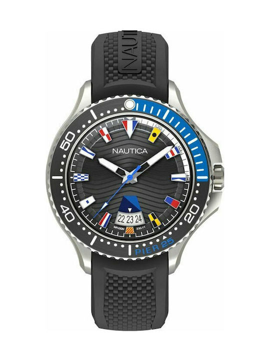 Nautica Flags Watch Battery with Blue Rubber Strap