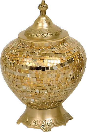 Karvounis Vintage Glass Sweet Jar India with Lid and Foot Golden 15x15x12cm