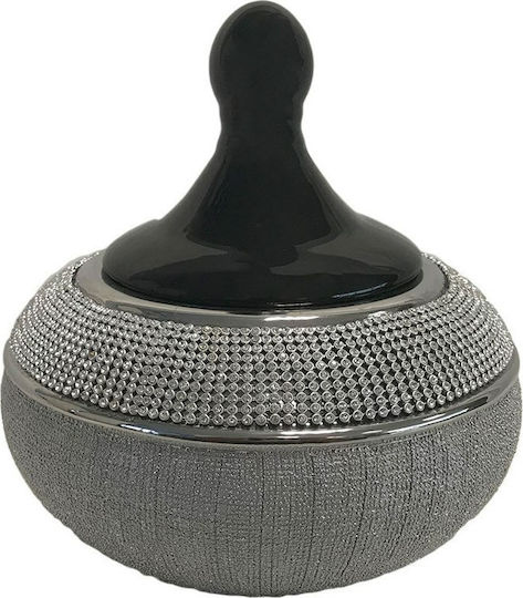Karvounis Ceramic Sweet Jar Monika with Lid Silver 20x20x18cm