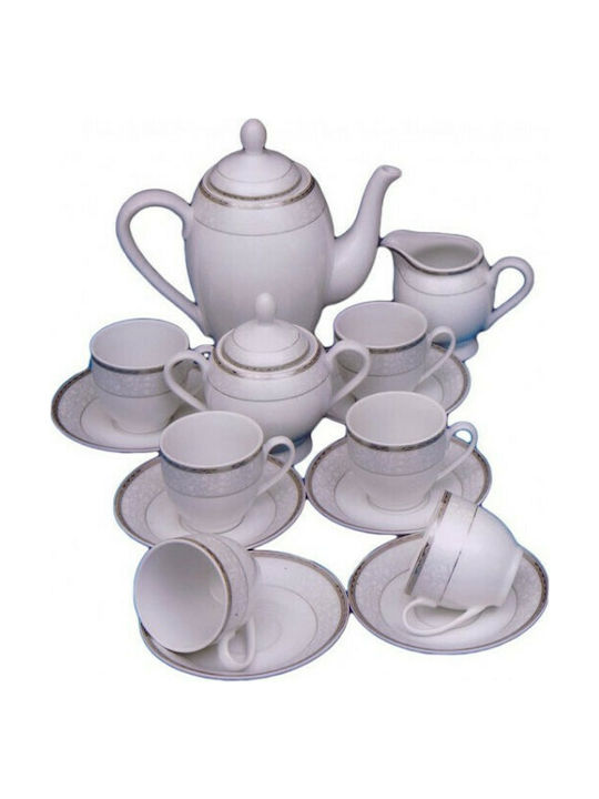 Καρβούνης Nyhaki Tee-Set mit Tasse aus Porzellan in Weiß Farbe 15Stück