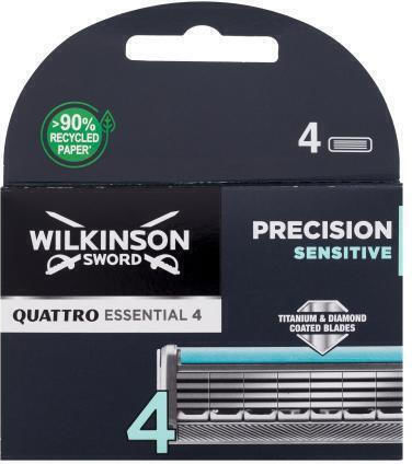 Wilkinson Sword Quattro Precision Sensitive Capete de schimb cu 4 lame și bandă lubrifiantă pentru piele sensibilă 4buc