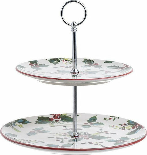 Click Ceramic Dessert Tower Stand with 2 Tiers Green Ø27cmxY27cm