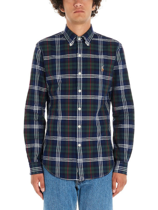 Ralph Lauren Men's Shirt Long Sleeve Cotton Checked Navy Blue